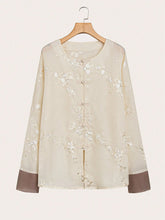 LUNE Women's Elegant Floral Embroidery Button-Down Blouse, Spring And Autumn